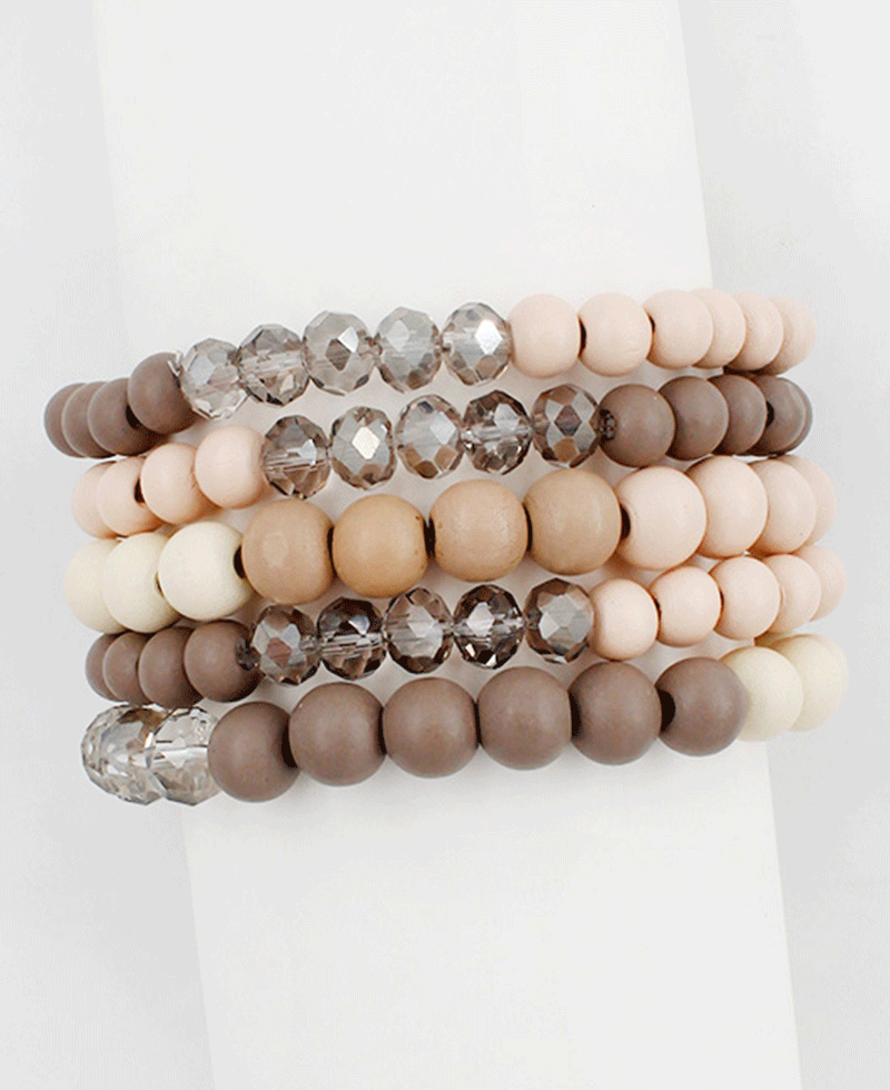Wood & Crystal Bead Stretch Bracelet