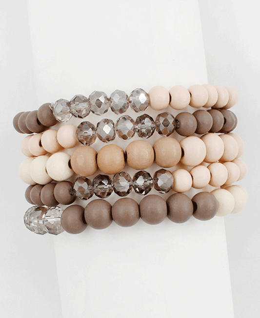 Wood & Crystal Bead Stretch Bracelet