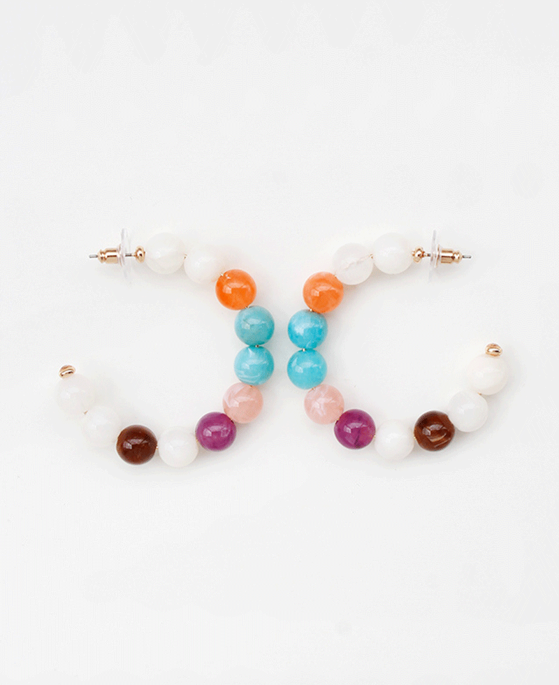 Multi Color Beaded Hoop Earring