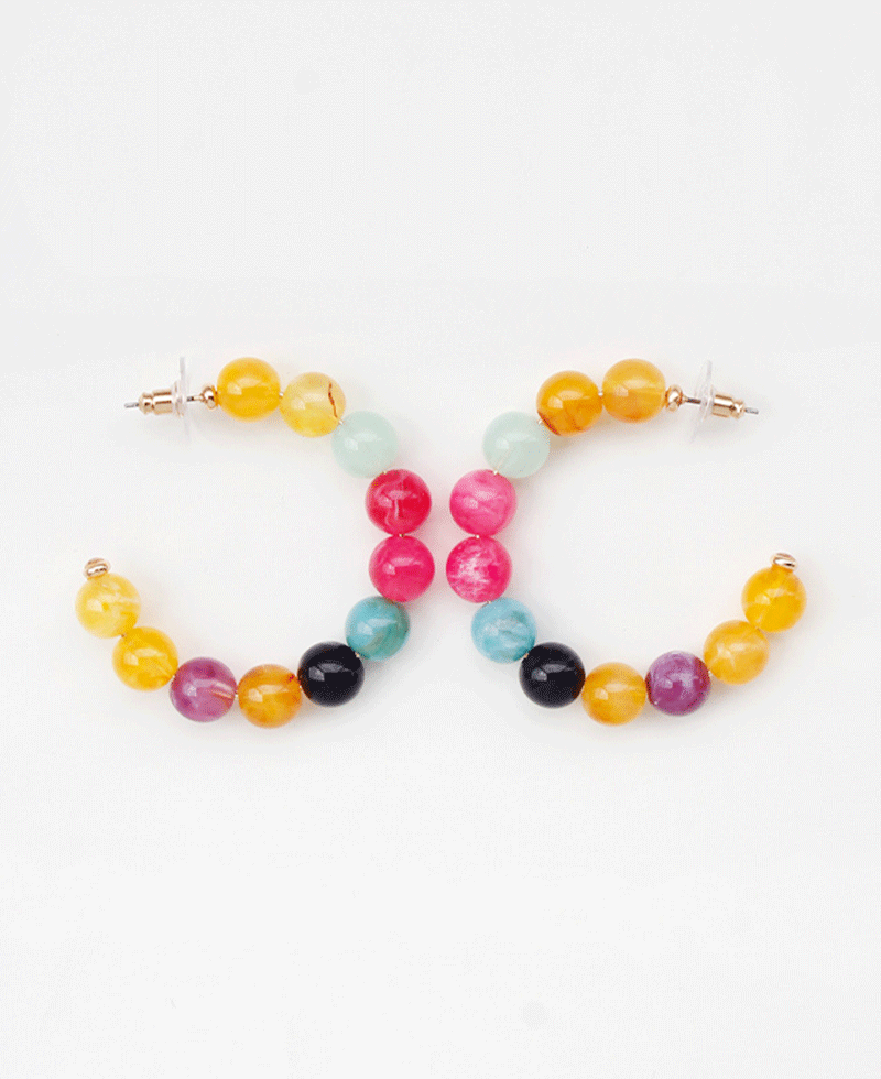 Multi Color Beaded Hoop Earring