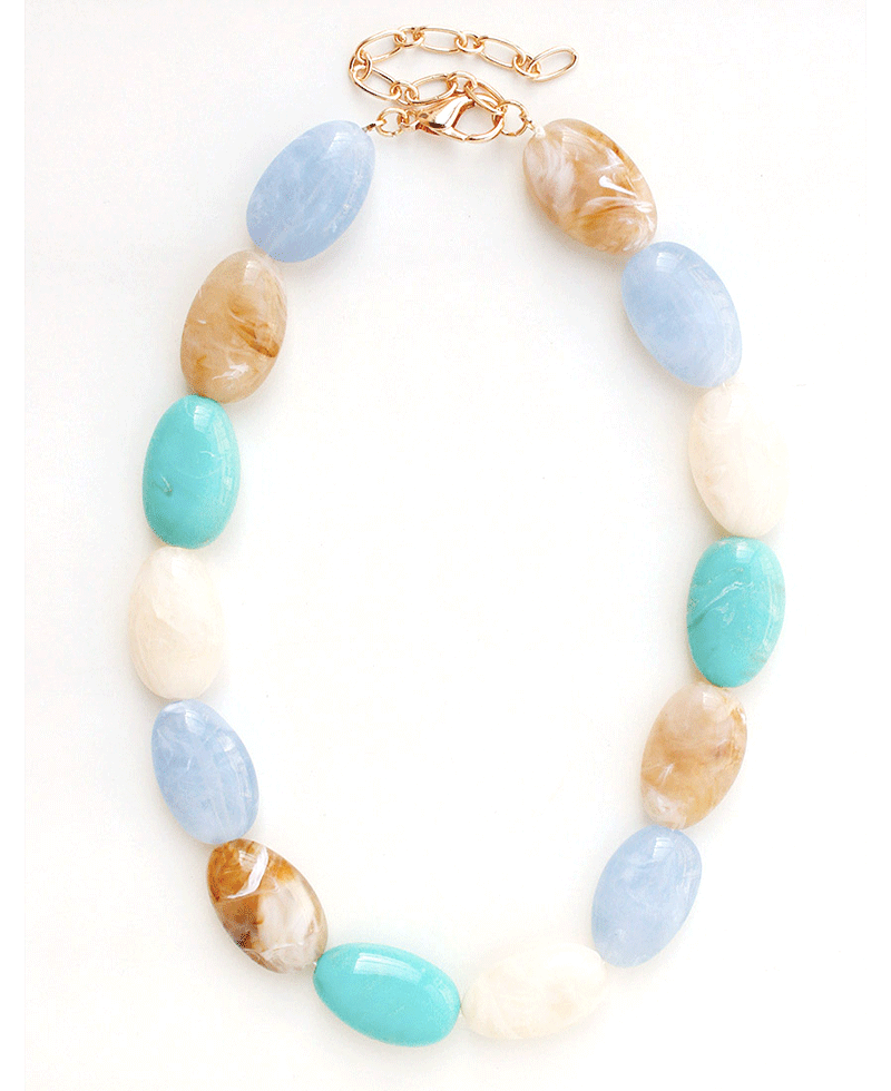 Marbled Oval Beads Multi Color Necklace