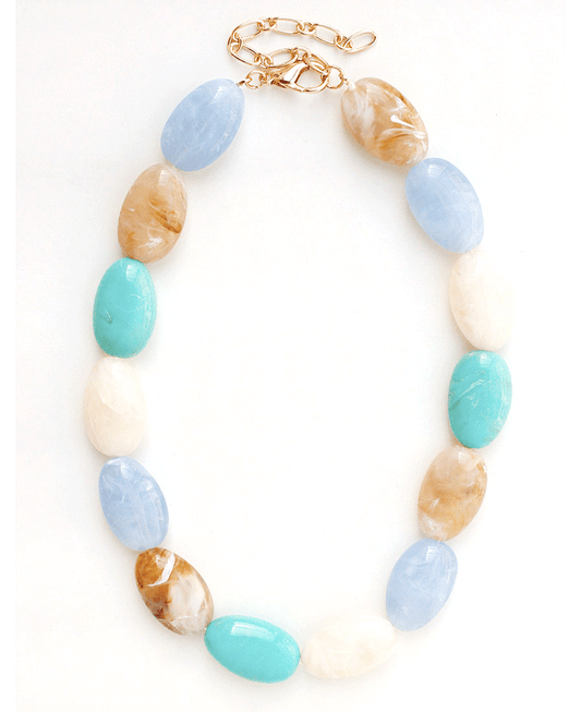 Marbled Oval Beads Multi Color Necklace