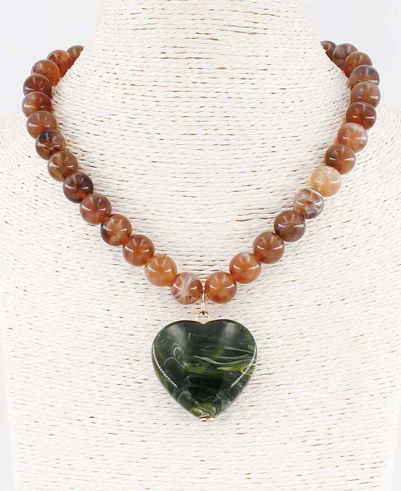 Heart Pendant Beaded Strand Necklace