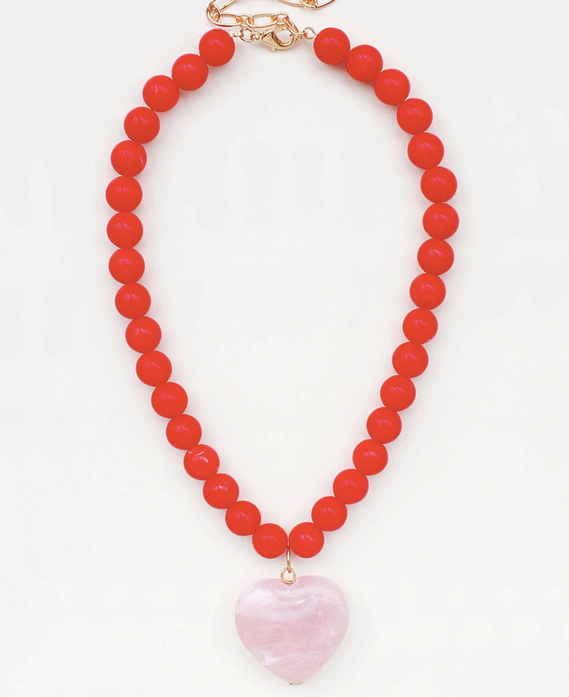 Heart Pendant Beaded Strand Necklace