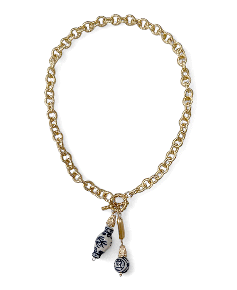 Ceramic Charms Chain Toggle Short Necklace