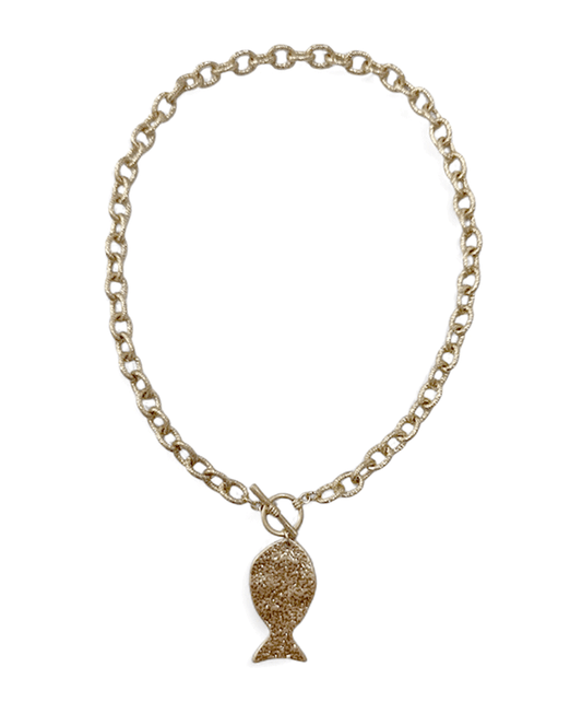 Metal Fish Pendant Chain Toggle Short Necklace