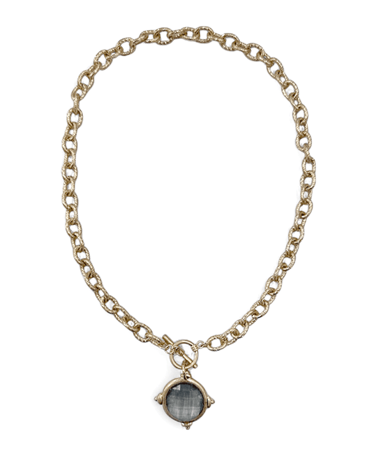 Stone Coin Pendant Chain Toggle Short Necklace