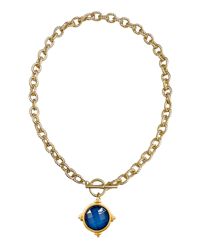 Stone Coin Pendant Chain Toggle Short Necklace