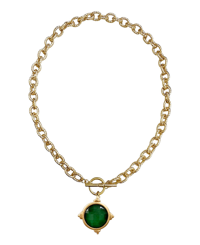 Stone Coin Pendant Chain Toggle Short Necklace
