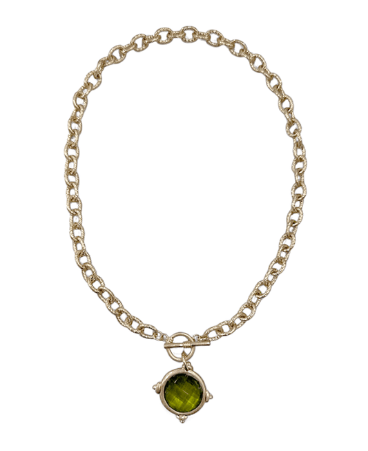 Stone Coin Pendant Chain Toggle Short Necklace