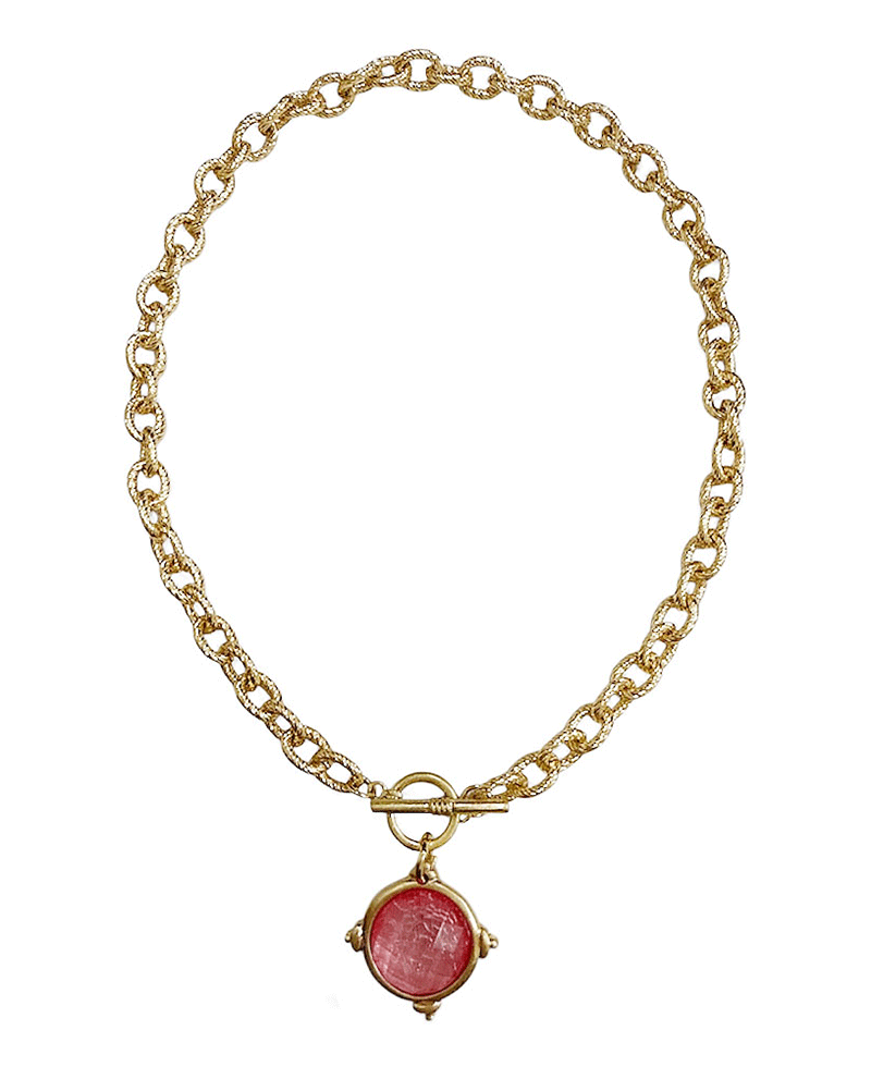 Stone Coin Pendant Chain Toggle Short Necklace