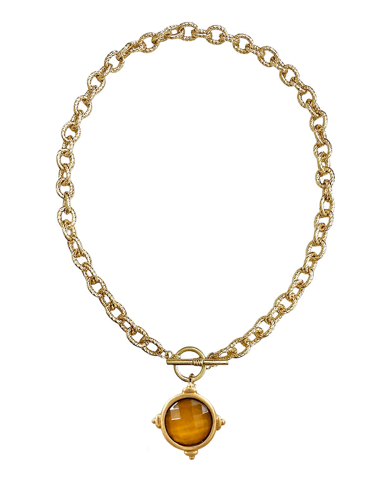 Stone Coin Pendant Chain Toggle Short Necklace