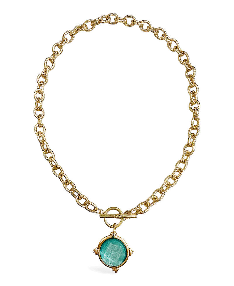 Stone Coin Pendant Chain Toggle Short Necklace