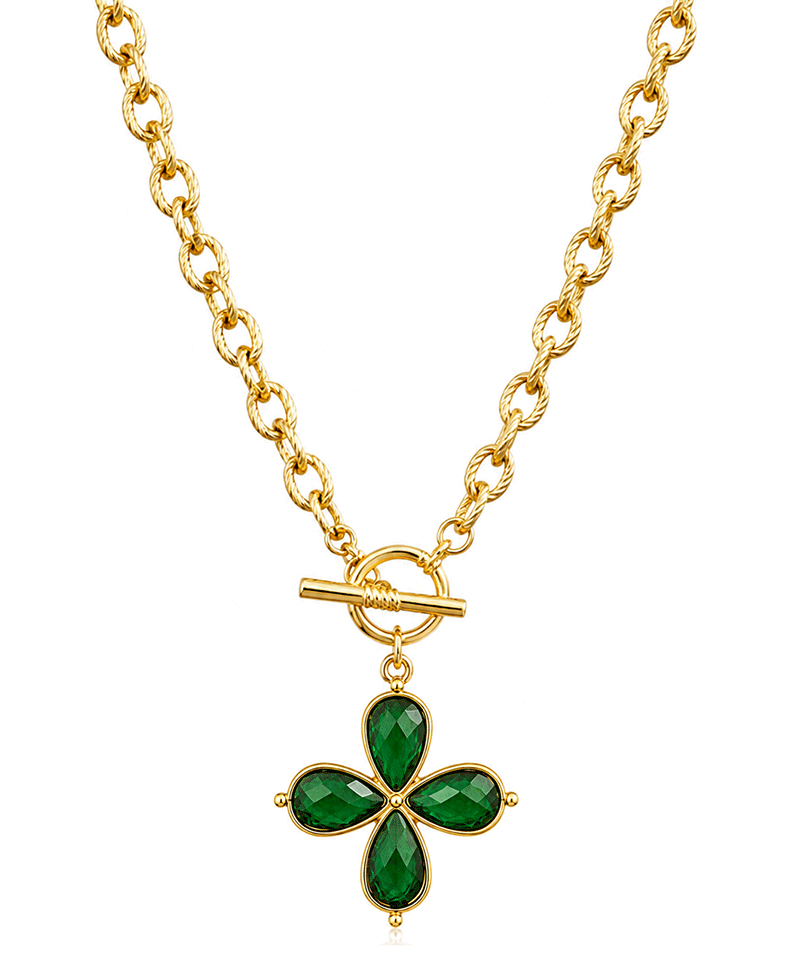 Flower Shape Pendant Chain Toggle Short Necklace