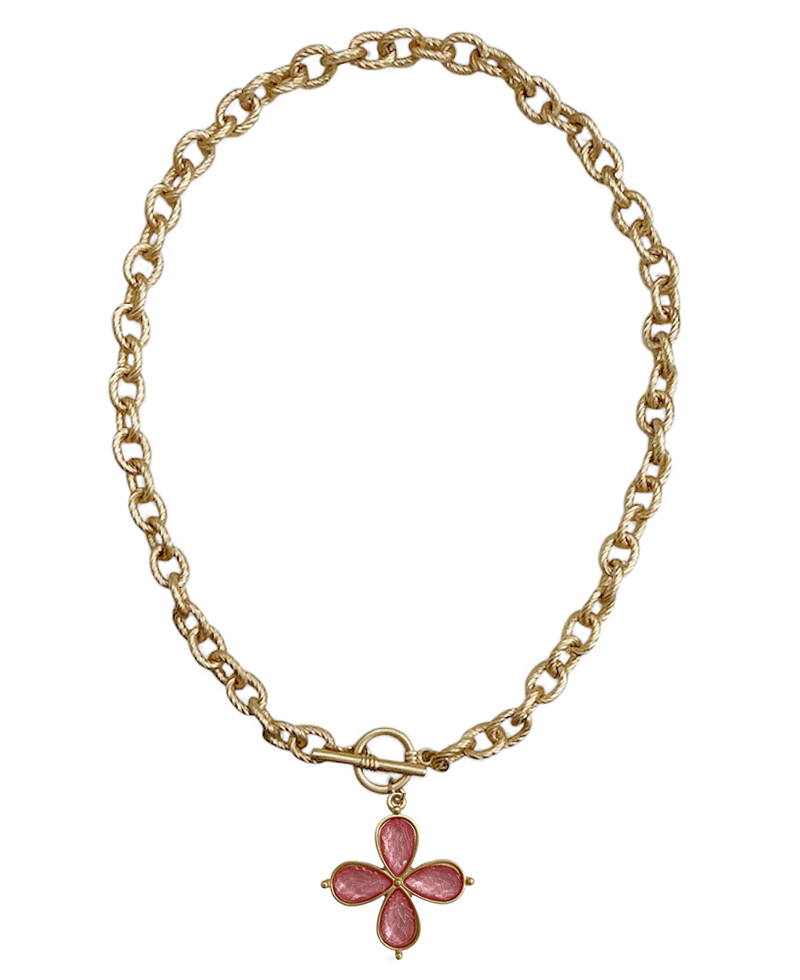 Flower Shape Pendant Chain Toggle Short Necklace