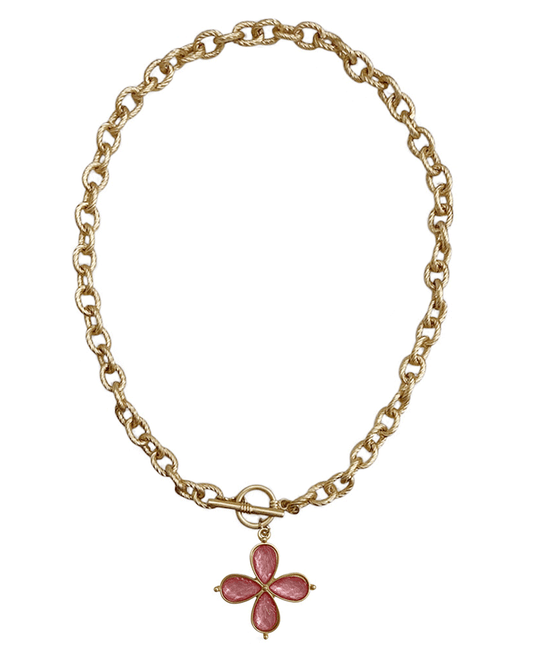 Flower Shape Pendant Chain Toggle Short Necklace