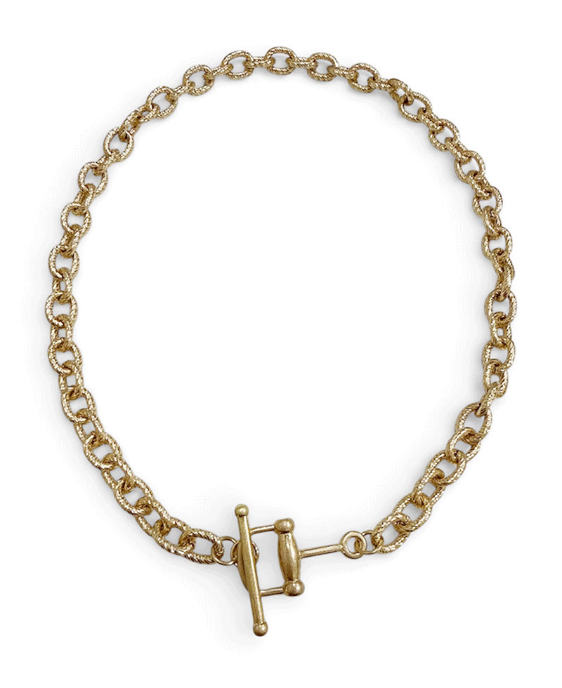 Toggle Clasp Textured Link Chain Short Necklace