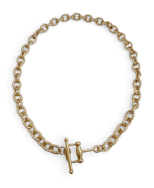 Toggle Clasp Textured Link Chain Short Necklace