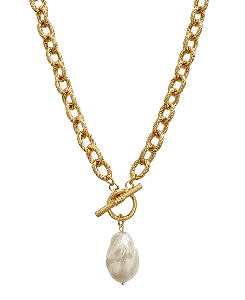 Pearl Accent Toggle Clasp Chain Short Necklace