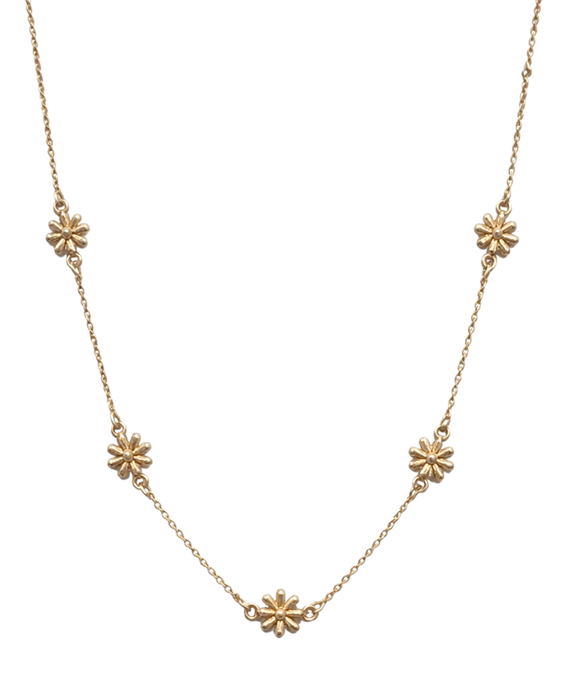 Five Flower Station Link Chain Short Necklace