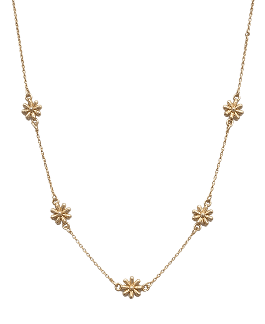 Five Flower Station Link Chain Short Necklace