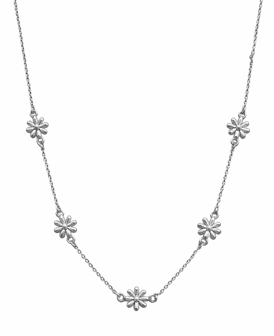 Five Flower Station Link Chain Short Necklace
