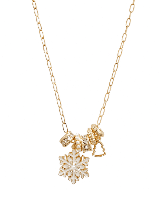 Enamel Snowflake Charm Cluster Short Necklace