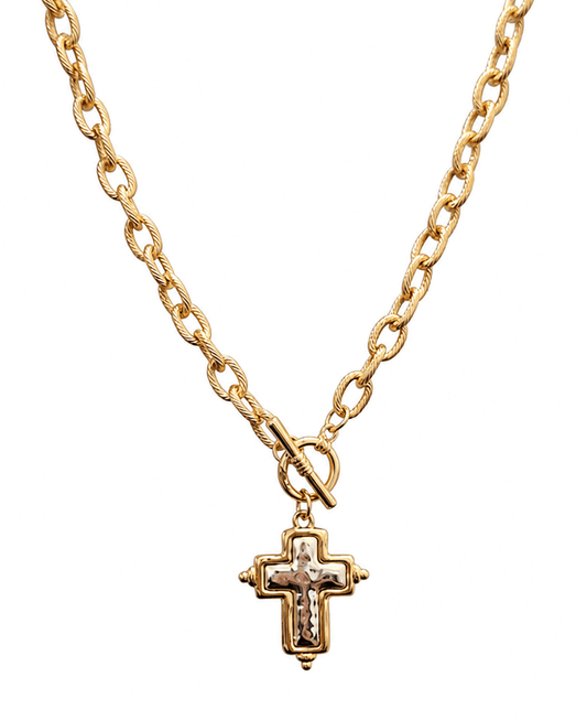 Cross Chunky Chain Toggle Necklace