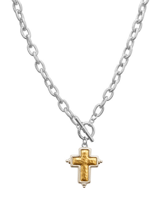 Cross Chunky Chain Toggle Necklace
