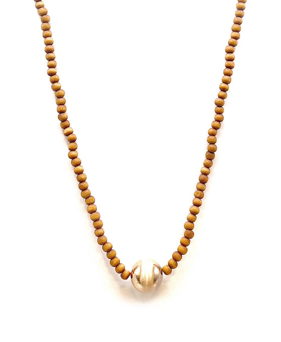 Metal Ball Accent Wood  Ball Necklace