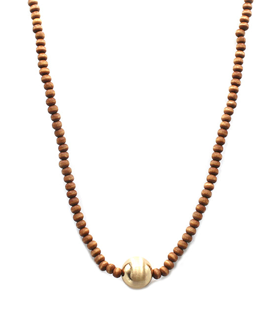 Metal Ball Accent Wood  Ball Necklace