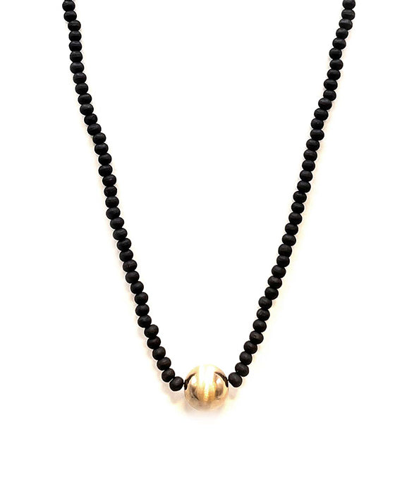 Metal Ball Accent Wood  Ball Necklace