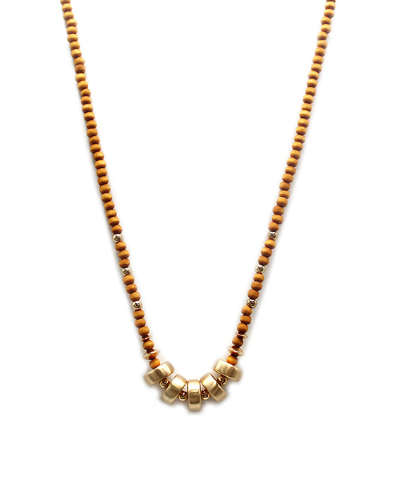 Metal Accent Wood Ball Necklace
