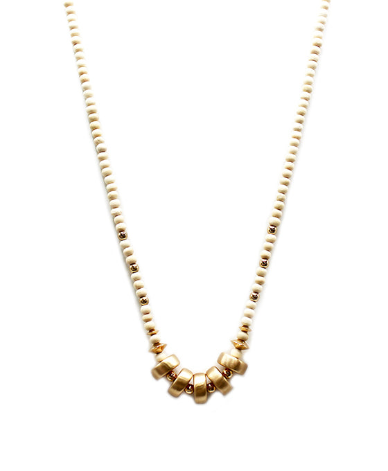 Metal Accent Wood Ball Necklace