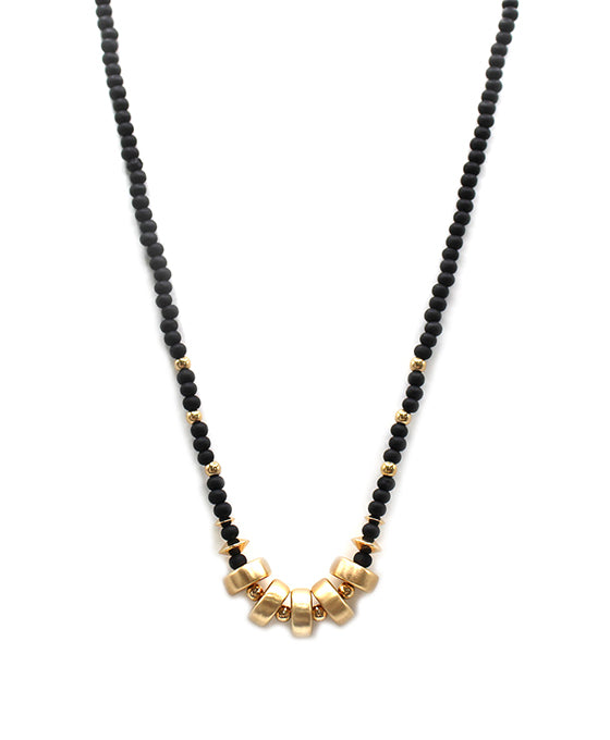 Metal Accent Wood Ball Necklace