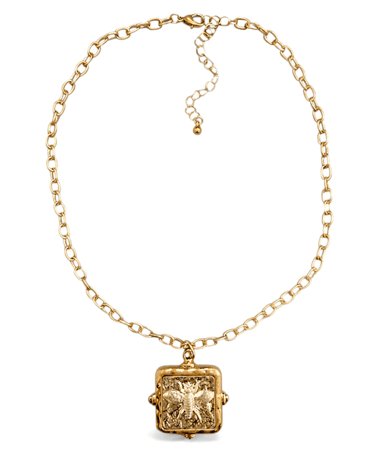3D Bee Square Pendant Chain Necklace
