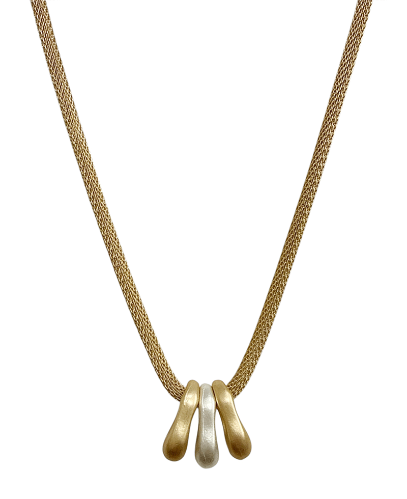 Two Tone Metal Pendant Mesh Chain Necklace