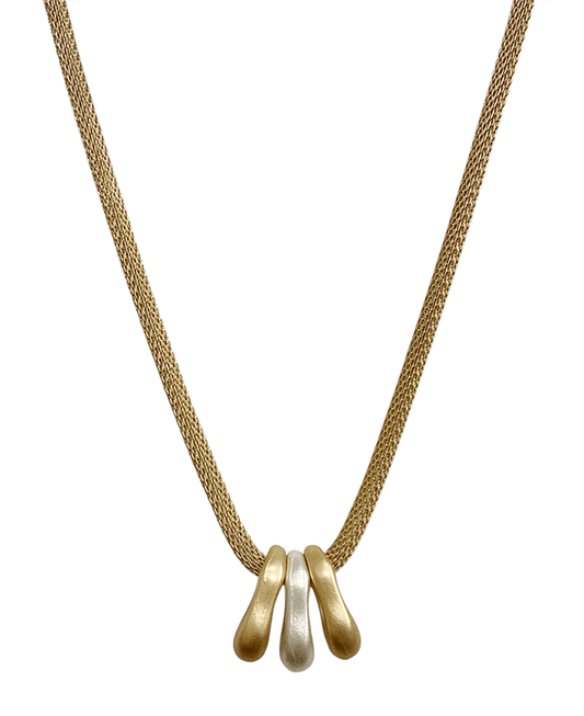 Two Tone Metal Pendant Mesh Chain Necklace
