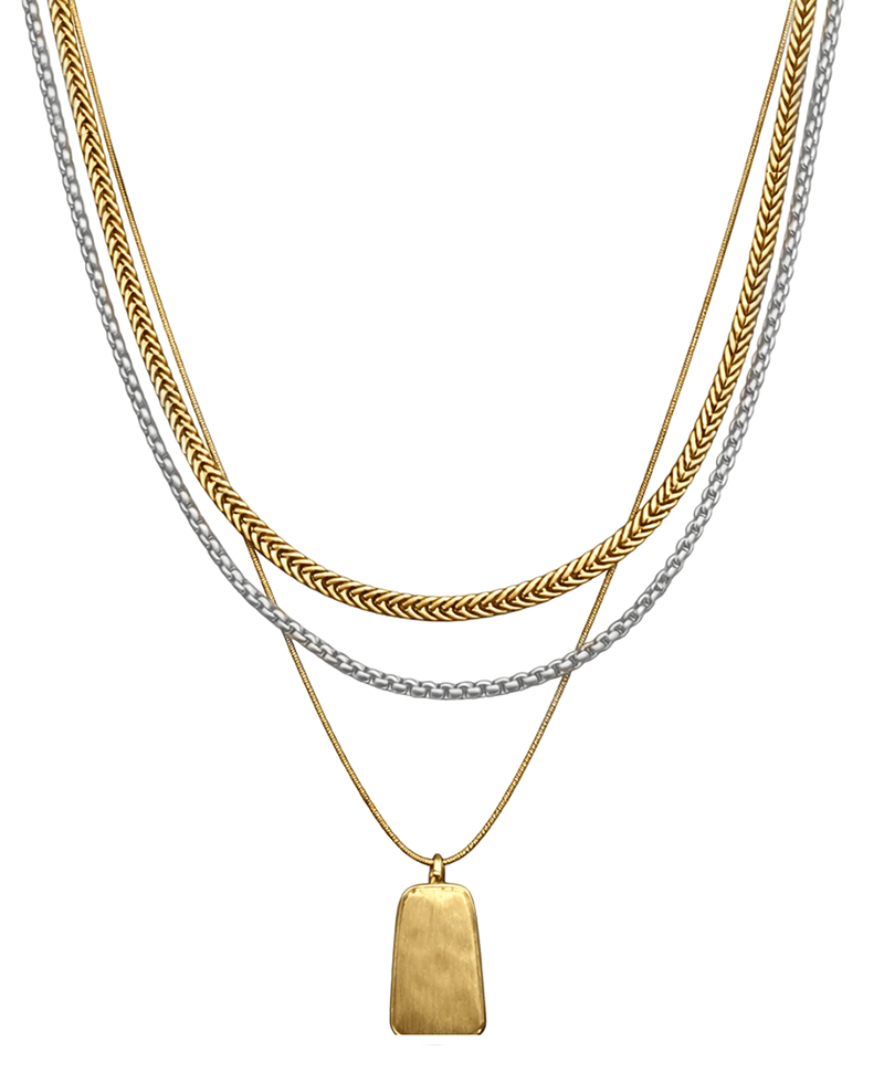 Textured Pendant 3 Strand Layered Short Necklace