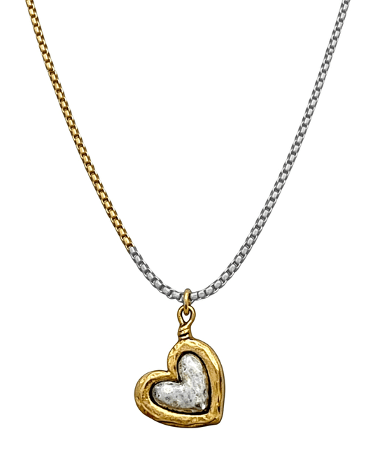 Two Tone Heart Pendant Chain Short Necklace