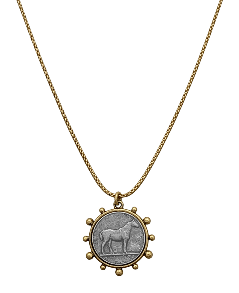 Horse Coin Pendant Short Necklace