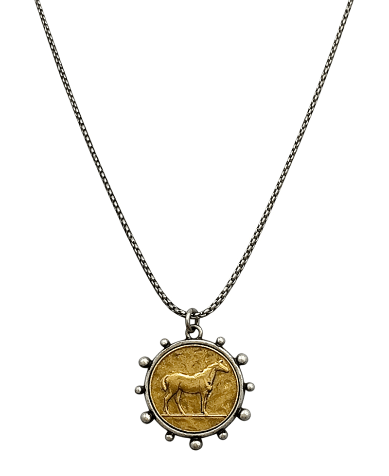 Horse Coin Pendant Short Necklace