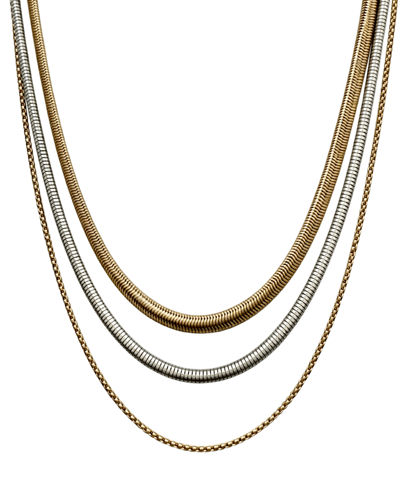Three Strand Layered Chain Short Necklace