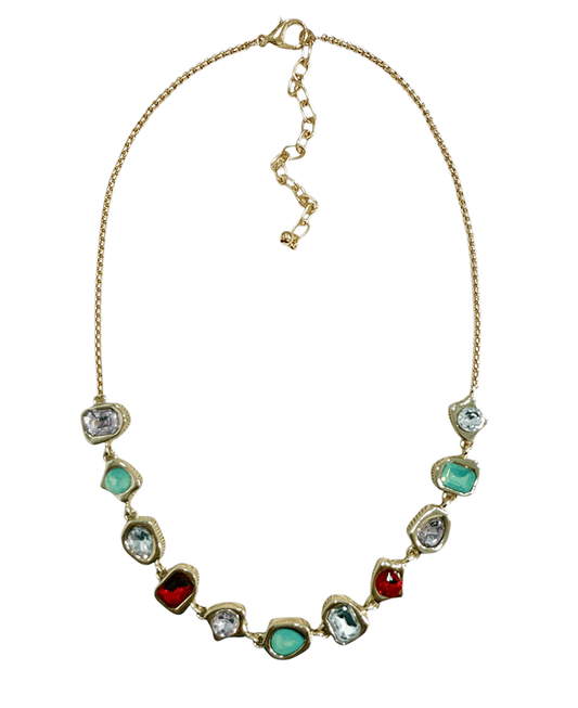 Multi Shape Stone Bezel Chain Short Necklace