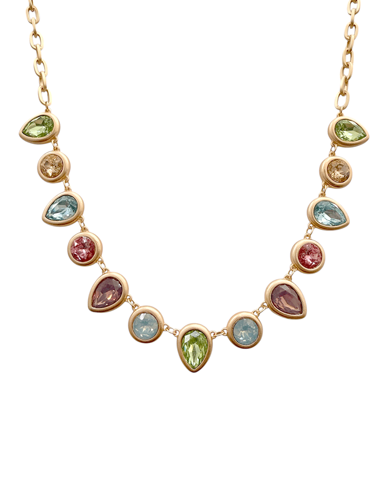 Teardrop & Round Frame w/ Resin Short Necklace