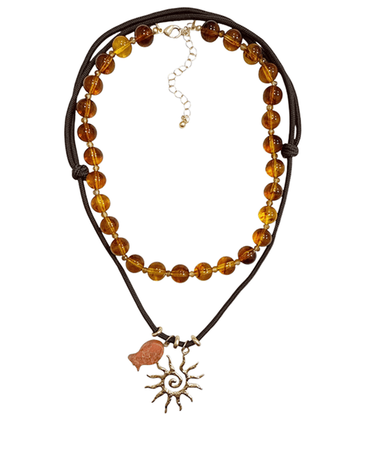 Sun Burst Cord & Ball Short Necklace