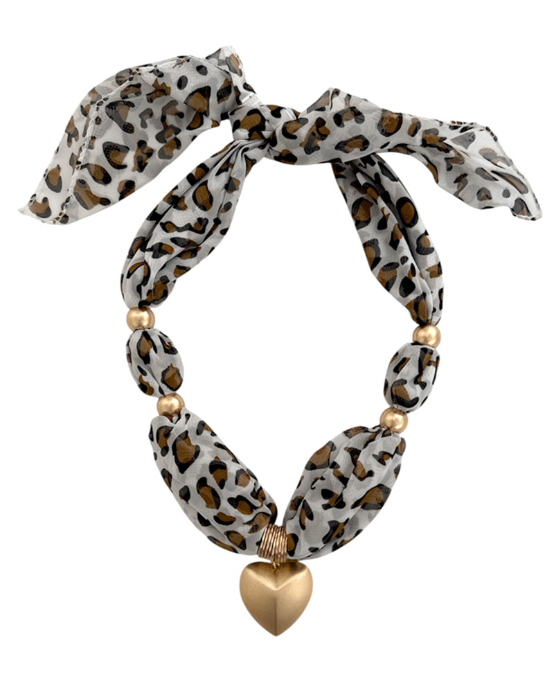 Heart Charm Leopard Scarf Necklace