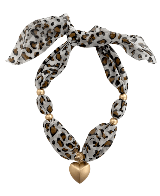 Heart Charm Leopard Scarf Necklace