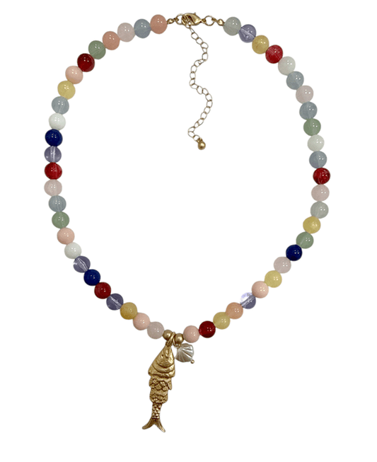 Multi Color Bead w/ Fish Short Necklace