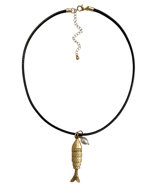 Fish Pendant Cord Short Necklace